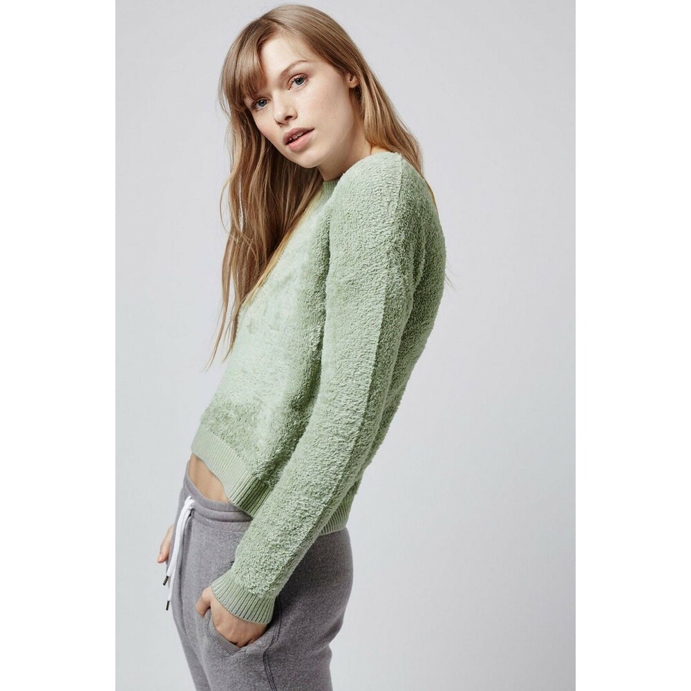 Topshop Nordstrom Babe Pullover Sweater Top Size 2 Crew Neck Cozy Green  EUC B1